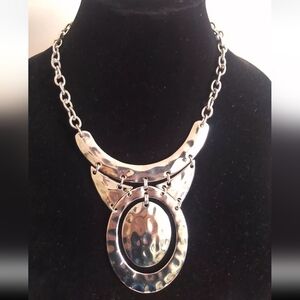 Avalaya Polished/Matt Silver Tone Structural Hammered Necklace